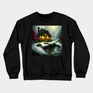 Sparkling Fantasy Cottage with Lights and Glitter Background in Snowy Scene, Scenery Nature Crewneck Sweatshirt